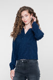 Geisha trui met V-hals, lurex en pailletten in donkerblauw