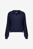 Geisha trui met V-hals, lurex en pailletten in donkerblauw