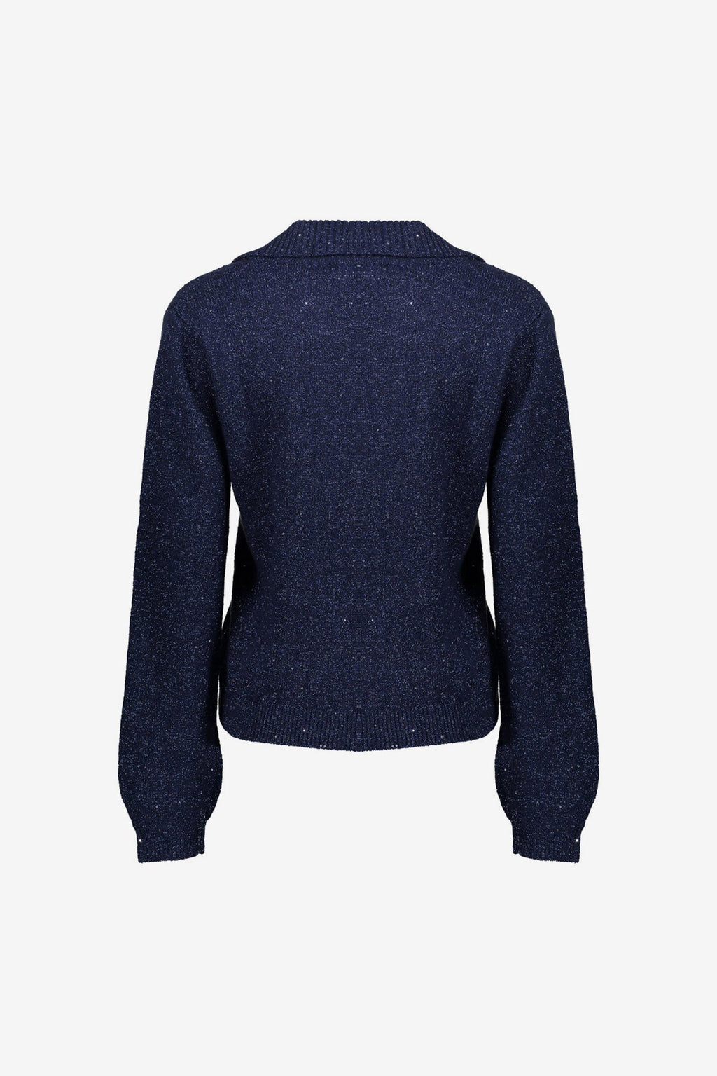 Geisha trui met V-hals, lurex en pailletten in donkerblauw