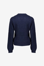 Geisha trui met V-hals, lurex en pailletten in donkerblauw