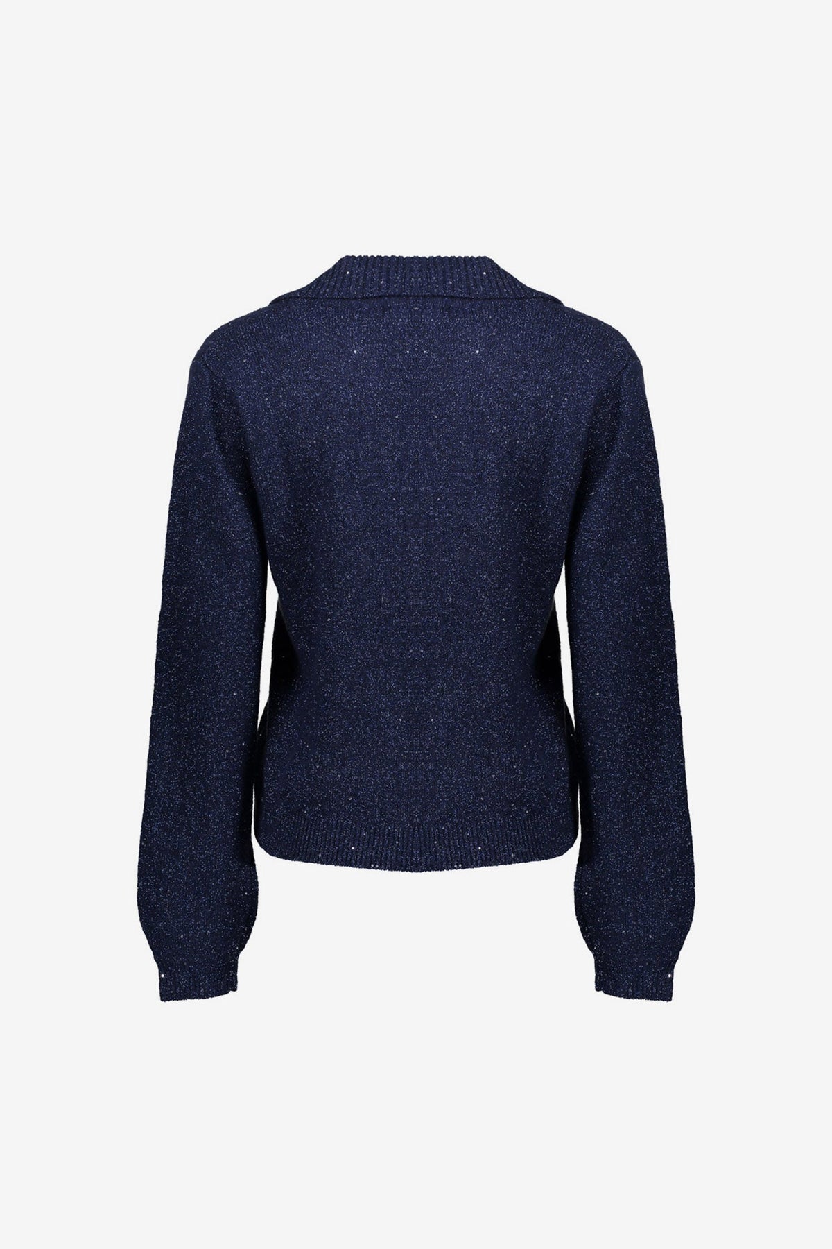 Geisha trui met V-hals, lurex en pailletten in donkerblauw