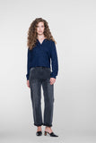 Geisha trui met V-hals, lurex en pailletten in donkerblauw