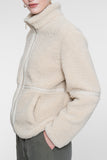 Geisha teddy jas met ritssluiting en tape details in off-white