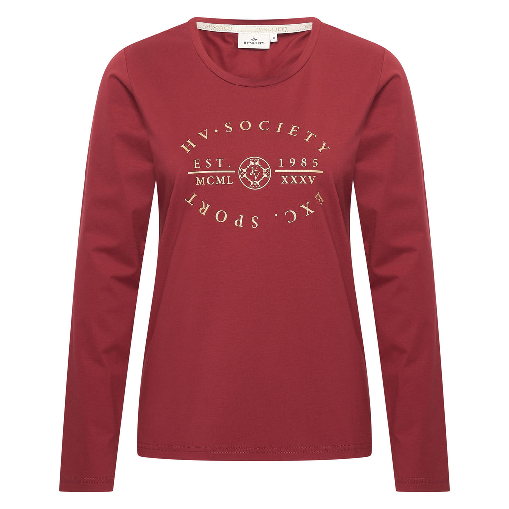 HV Society top bordeaux met lange mouwen en goudkleurige logoprint voor dames