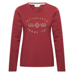 HV Society top bordeaux met lange mouwen en goudkleurige logoprint voor dames