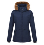 HV Society jas donkerblauw met capuchon met imitatiebont voor dames