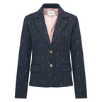 HV Society blazer donkerblauw met krijtstreep en roze voering voor dames