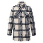 HV Society blouse ecru met donkerblauwe ruit en borstzakken voor dames