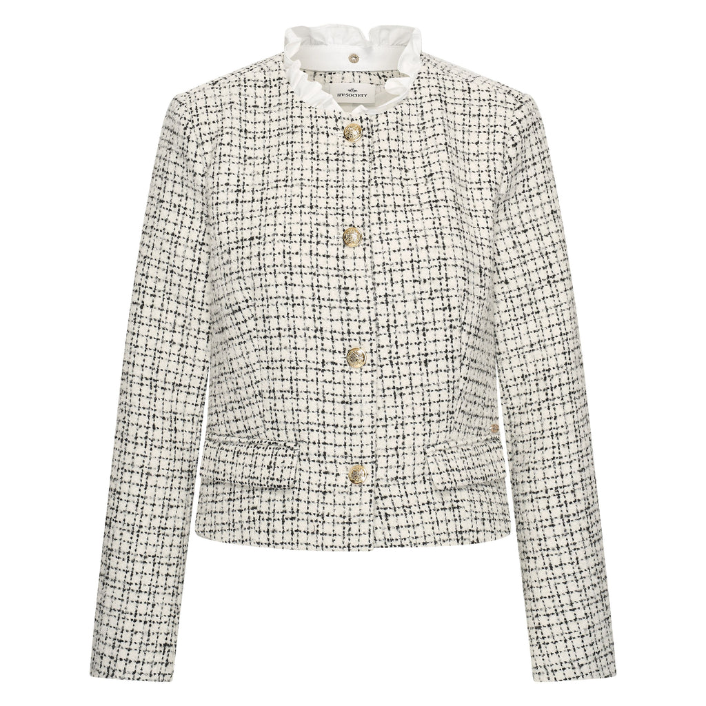 HV Society jas ecru in tweed met zwarte ruit en ruchekraagje voor dames