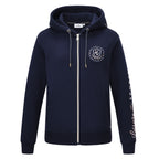 HV Society vest donkerblauw met kap, rits en logoprint voor dames