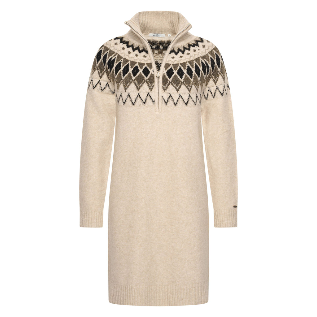 HV Society jurk ecru gebreid met jacquardmotief en halve rits voor dames