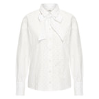 HV Society blouse wit met strikkraag en fijn stippenmotief voor dames