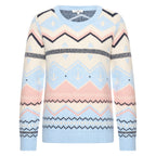 HV Society trui lichtblauw met zigzag jacquard in ecru en roze voor dames