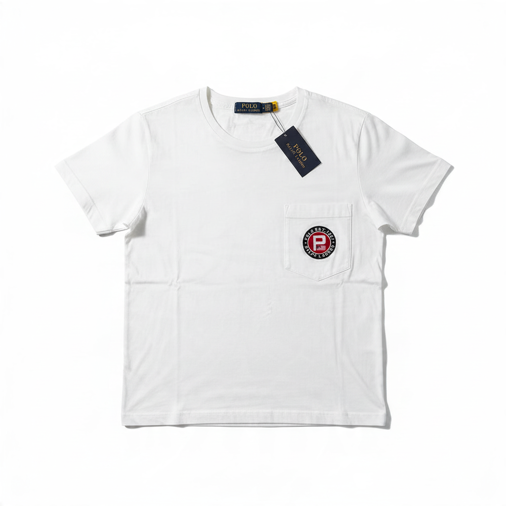 Ralph Lauren T-shirt à manches longues blanc avec logo et poche à badge pour homme