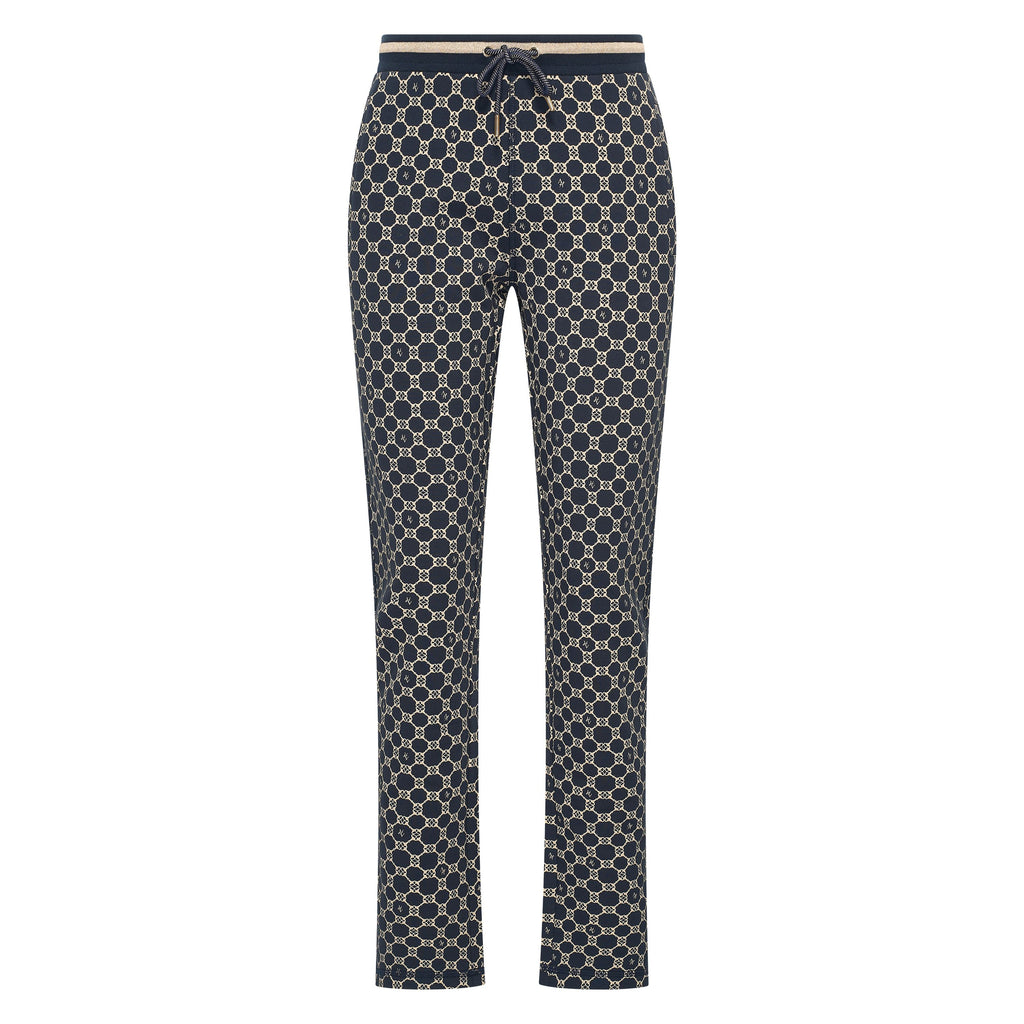 HV Society broek donkerblauw met grafische print en elastische tailleband voor dames