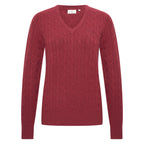 HV Society trui bordeaux met kabelmotief en V-hals voor dames
