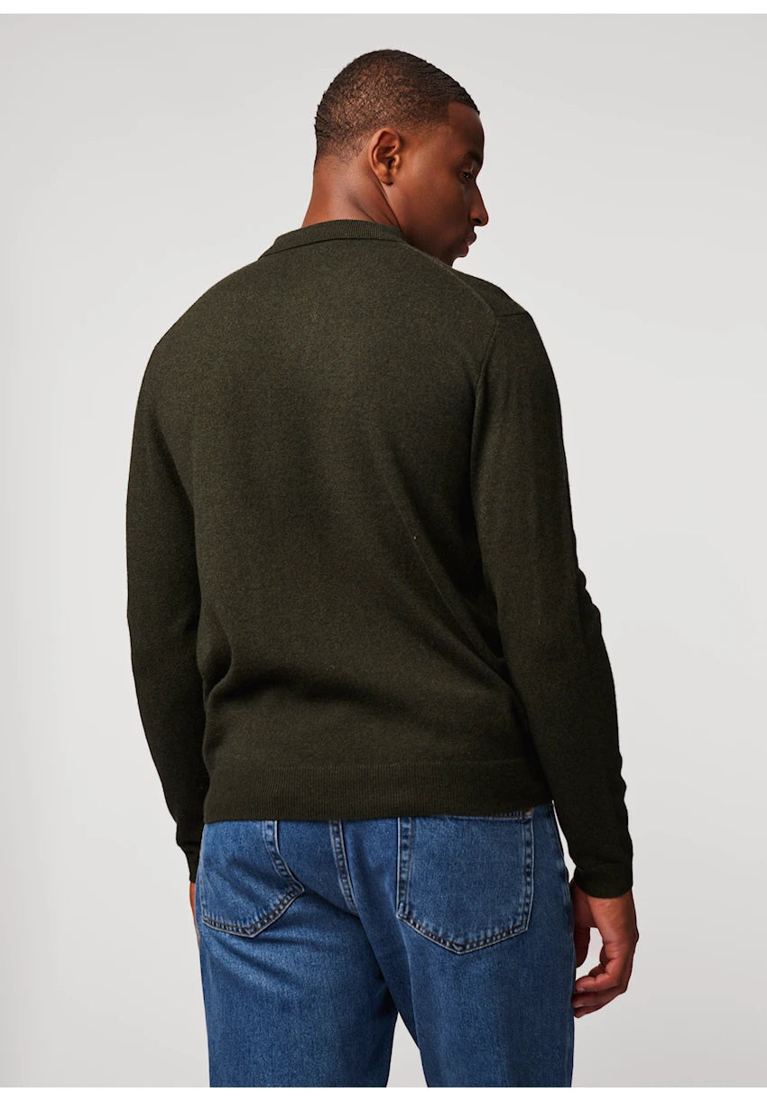 Antwrp Merino Knitted Polo Donkergroen - detail 3