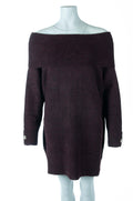 BSB robe bordeaux avec col épaules dénudées et bouton bijou pour femme