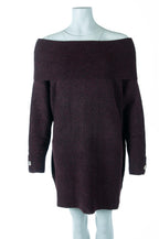 BSB robe bordeaux avec col épaules dénudées et bouton bijou pour femme
