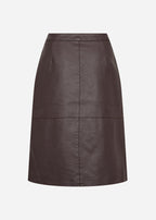 Soyaconcept rok donkerbruin in leerlook met dubbele rij drukknopen voor dames