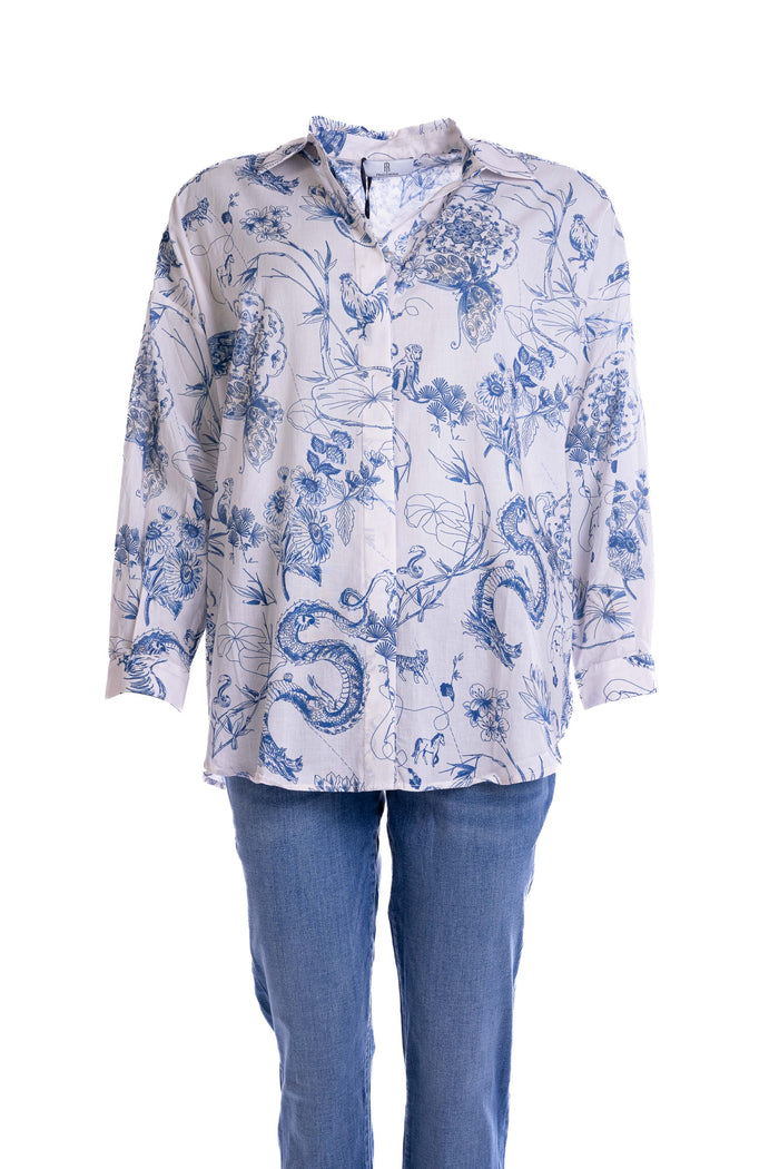 Fracomina - Blouse - Wit/Blauw