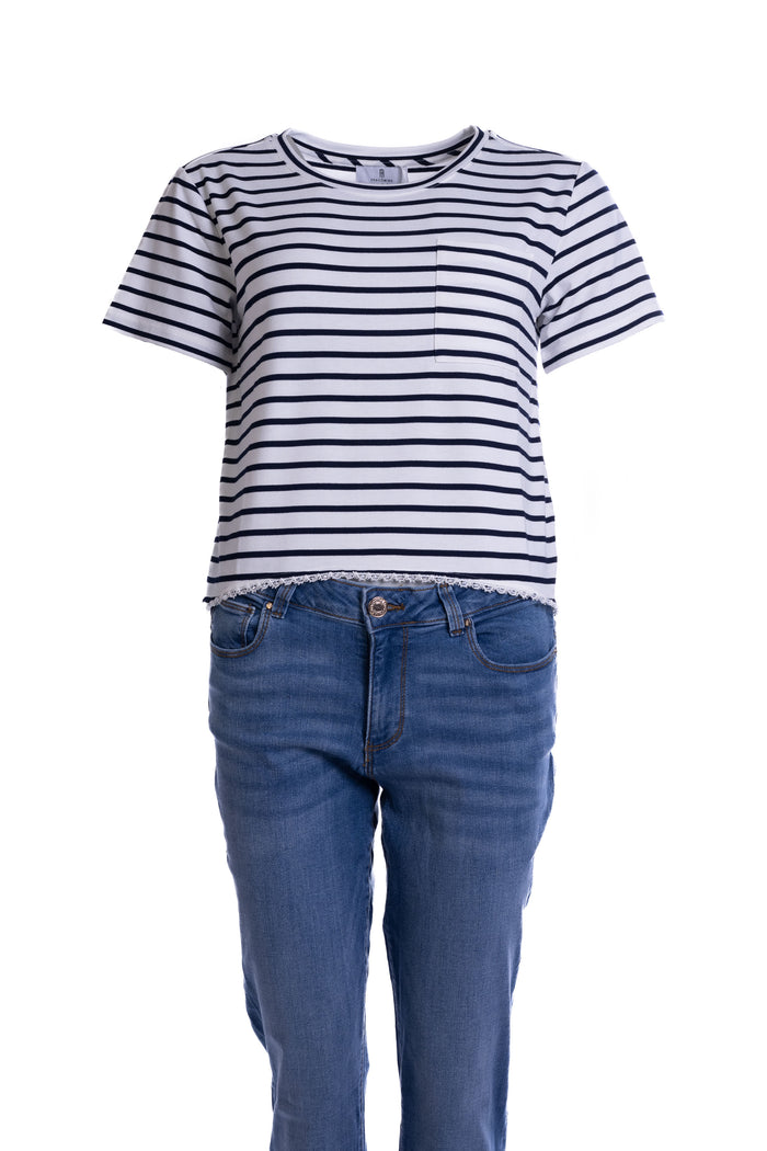 Fracomina - T-Shirt - Wit/Blauw