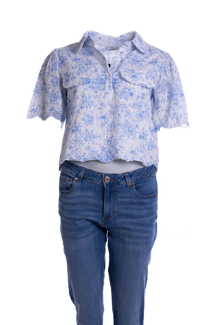 Fracomina - Blouse - Wit/Blauw