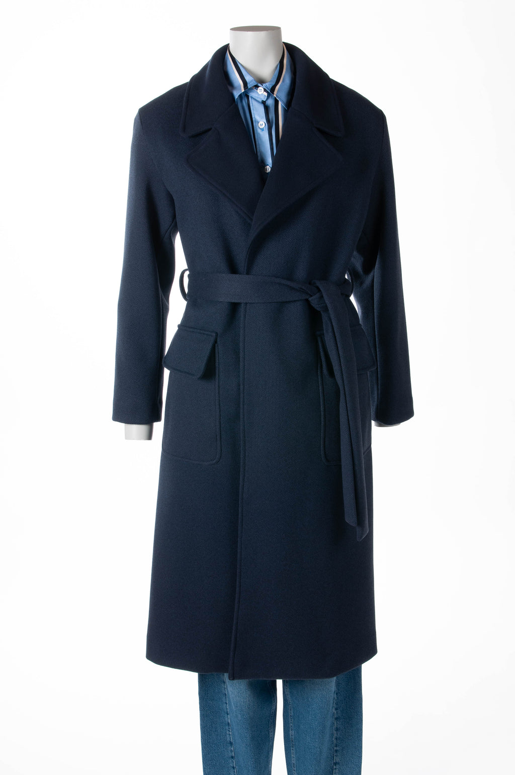 Fracomina manteau bleu foncé avec ceinture à nouer et col à revers pour femme