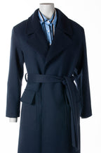 Fracomina manteau bleu foncé avec ceinture à nouer et col à revers pour femme