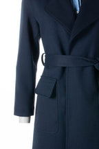 Fracomina manteau bleu foncé avec ceinture à nouer et col à revers pour femme