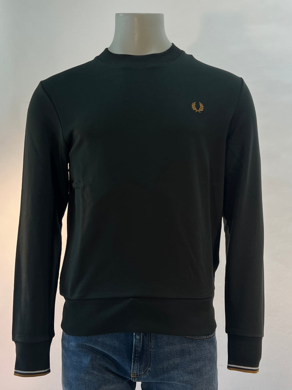 Fred Perry sweat vert avec col rond et logo doré pour homme