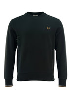 Fred Perry sweat vert avec col rond et logo doré pour homme