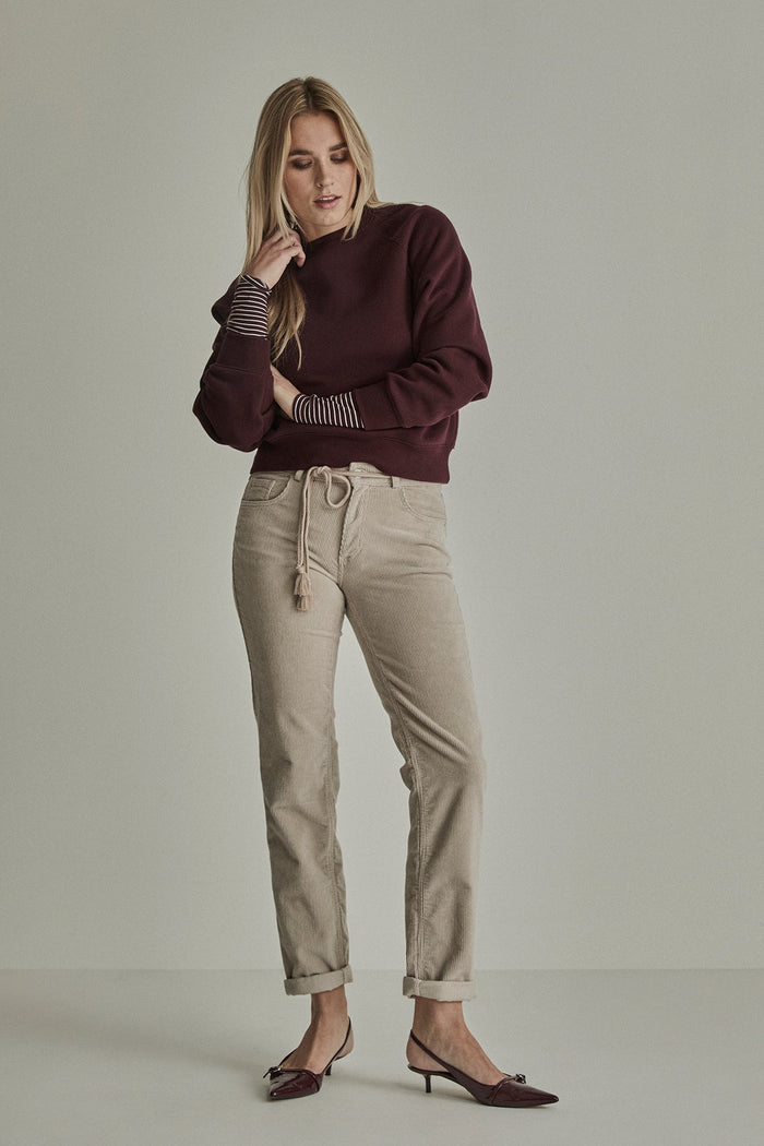 Para Mi - Broek - Beige - PRM26W002 - Bobby Vintage Corduroy Ivory Grey
