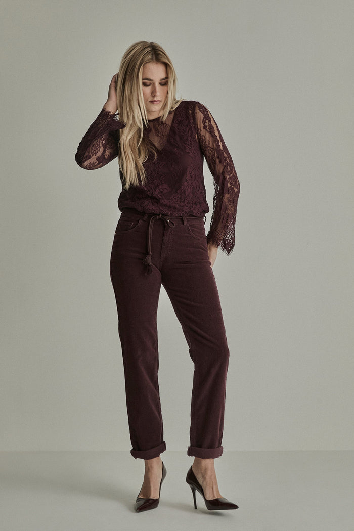 Para Mi - Broek - Bordeaux - PRM26W004 - Bobby Vintage Corduroy Burgundy Red