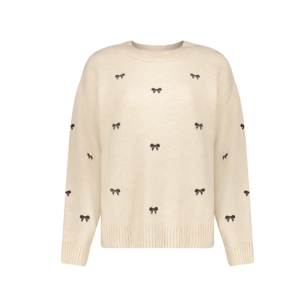 Geisha pull beige à motif de petits nœuds pour femme