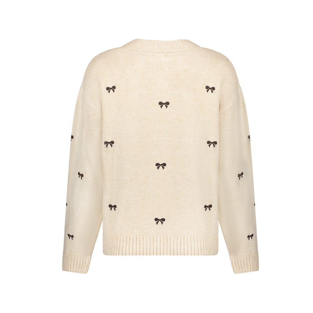 Geisha pull beige à motif de petits nœuds pour femme