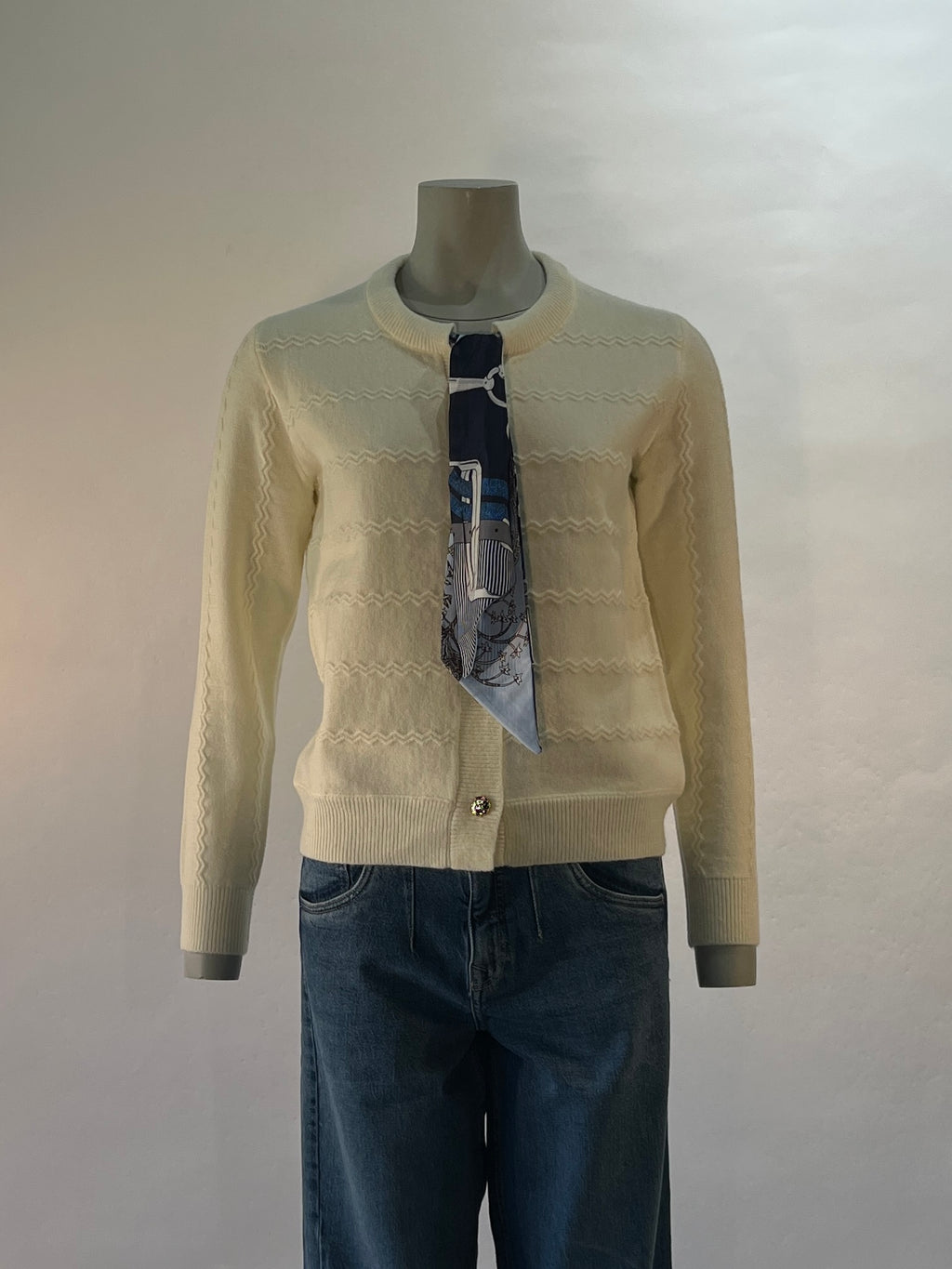 Leo & Ugo gilet écru à structure zigzag pour femme