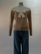 Leo & Ugo pull beige/écru à nœud et col montant pour femme