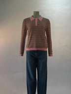 Leo & Ugo pull rose à motif zigzag et col polo pour femme