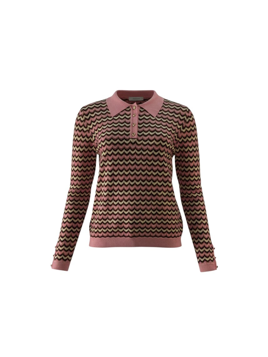 Leo & Ugo pull rose à motif zigzag et col polo pour femme