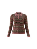 Leo & Ugo pull rose à motif zigzag et col polo pour femme