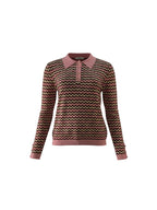 Leo & Ugo pull rose à motif zigzag et col polo pour femme
