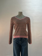 Leo & Ugo pull rose à motif zigzag et col V pour femme
