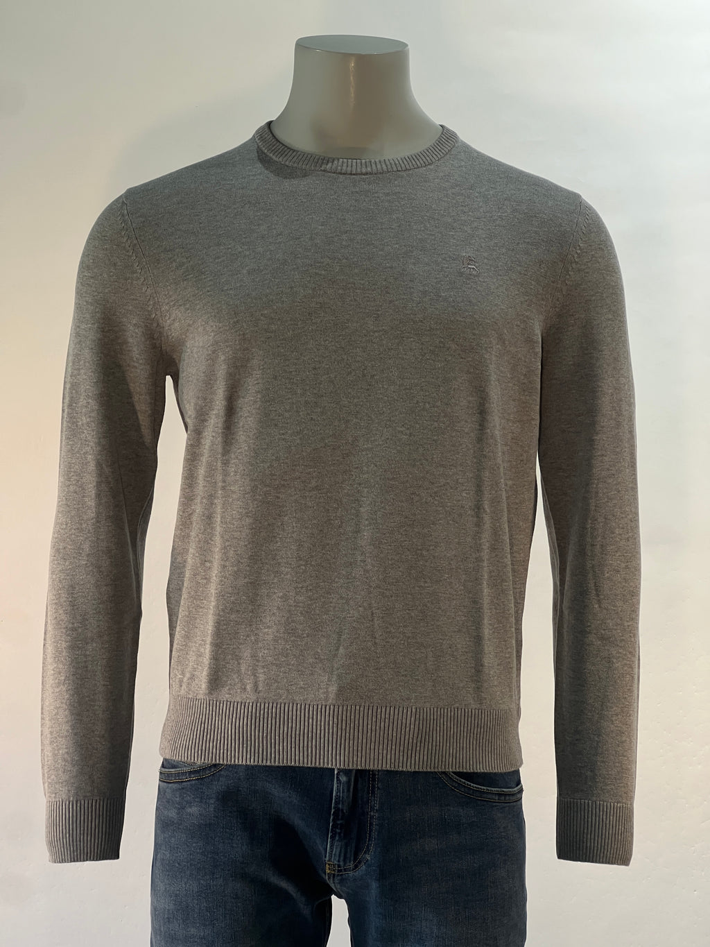 Lerros pull gris clair à col rond et logo brodé pour homme