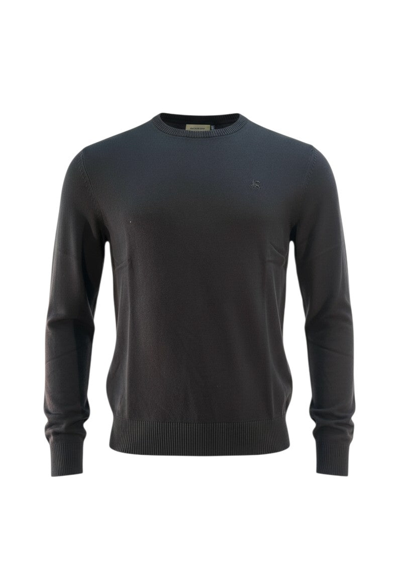 Lerros pull bleu foncé à col rond et logo brodé pour homme