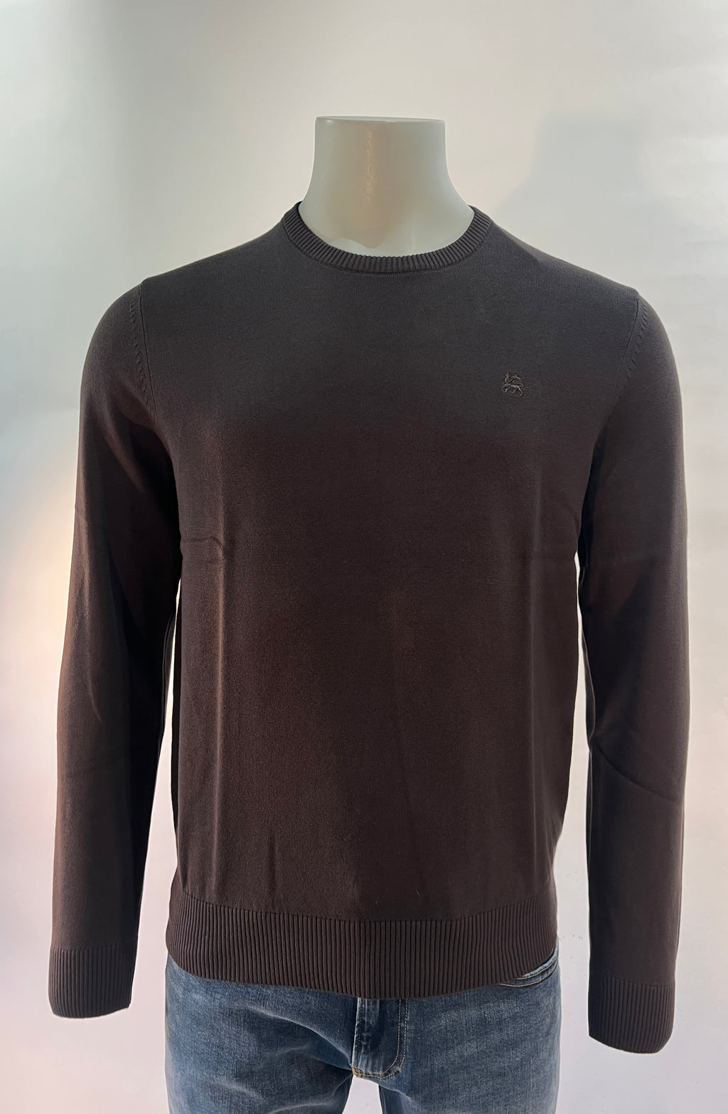 Lerros pull brun à col rond et logo brodé pour homme