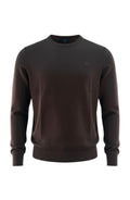 Lerros pull brun à col rond et logo brodé pour homme
