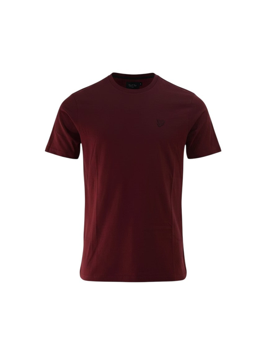 Lyle & Scott T-shirt bordeaux met geborduurd logo in dezelfde tint voor heren