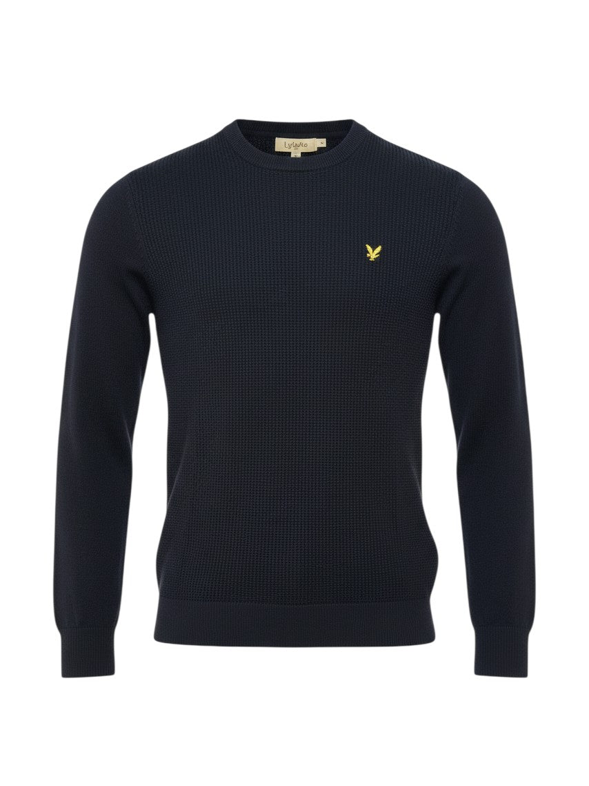 Lyle & Scott pull bleu foncé avec structure gaufrée et logo aigle pour homme