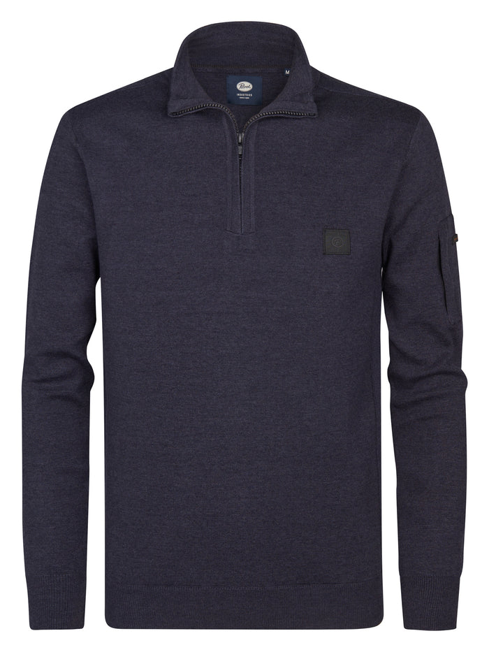 Petrol - Trui Met Korte Rits - Donkerblauw